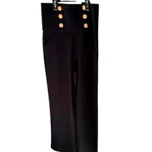 New AQ Sports High Waisted Gold Button Ladies Pants Full Length Executive Black